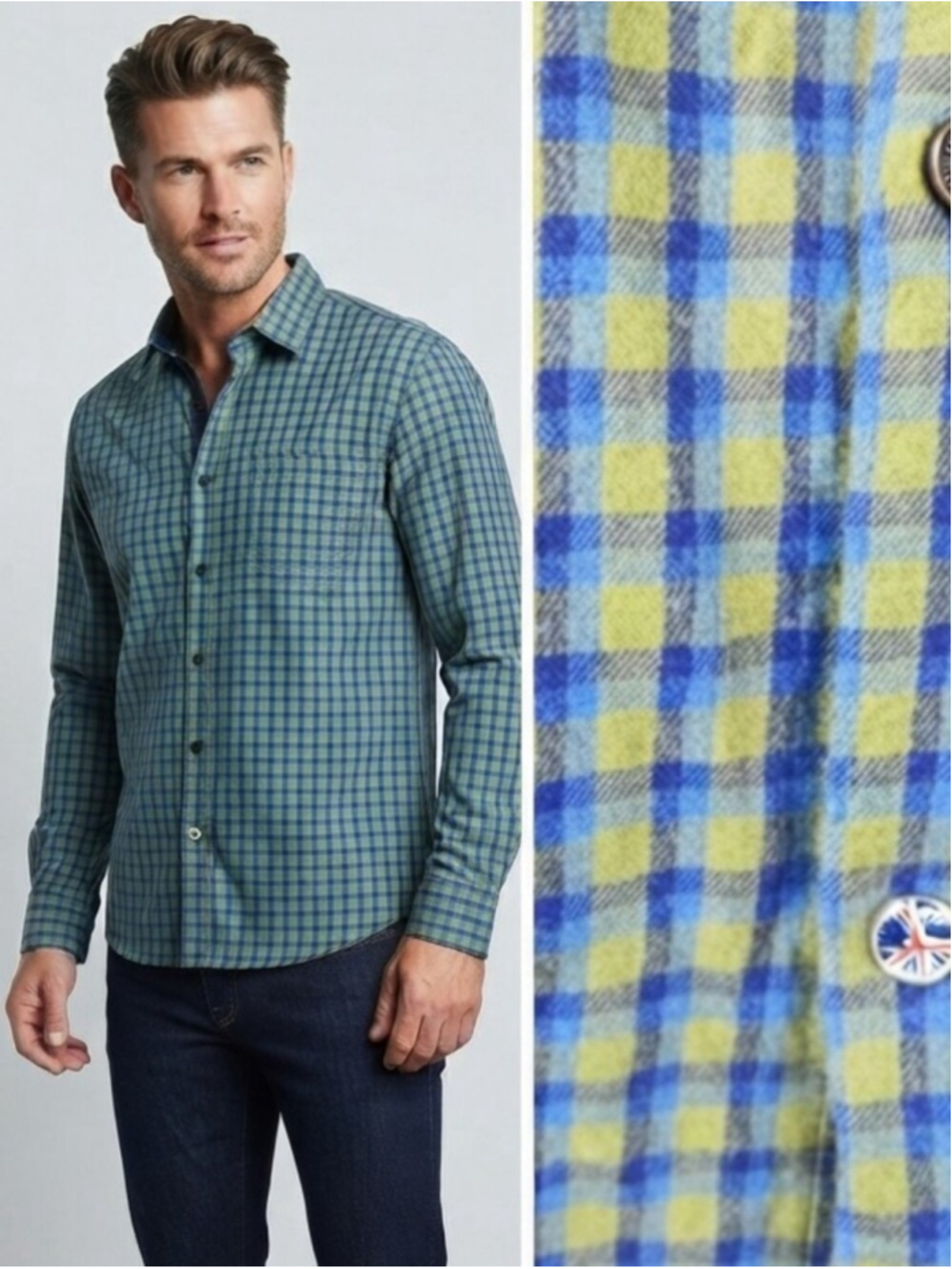 John Lennon Sz XL 17 1/2 Long Sleeve Flannel Button Down Shirt Cotton Plaid